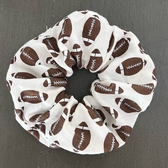 Football Brown White NFL Game Day Super Bowl Scrunchie Hair Tie Ponytail Holder - Picture 2 of 2